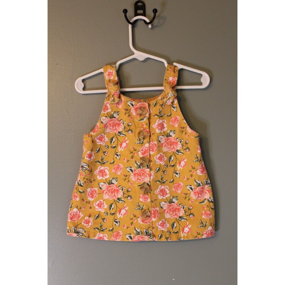Little Lass Yellow Floral Jumpsuit Button-Up Dress Baby Girl Size 12M